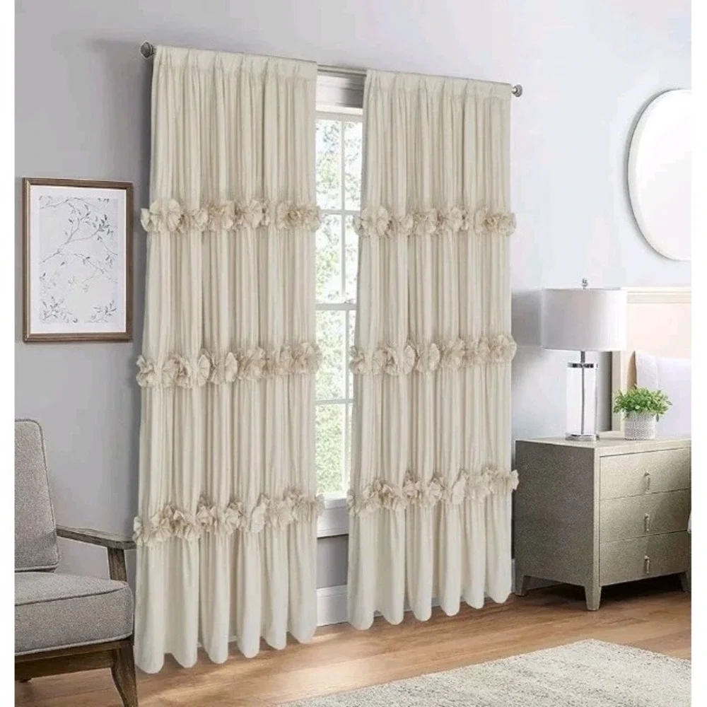 Homechoice Decor Thermal Blackout Ruffle Curtains Beige 2 Panels Lined 54x84